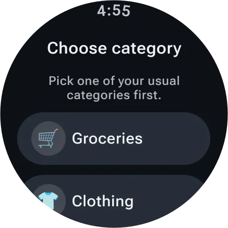 Wear OS screen with the category list